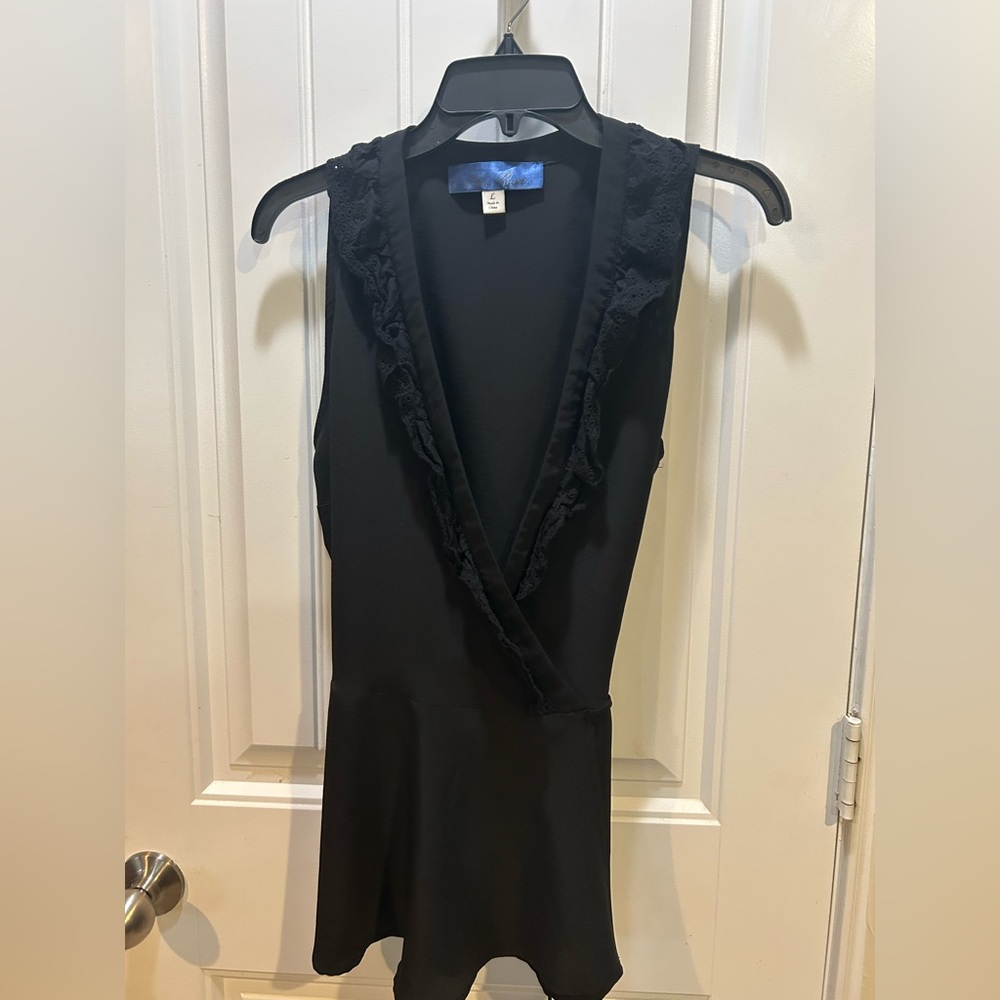 Black Sleeveless Ruffle Trim Wrap Top